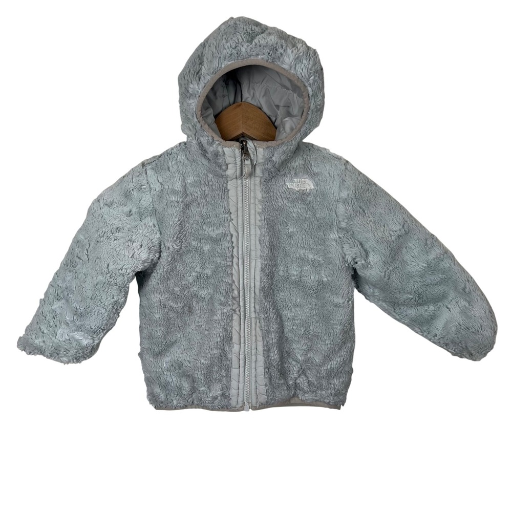 The‎ North Face Reversible Fleece Jacket Toddler Girls 3T Blue Gray Zip Hooded